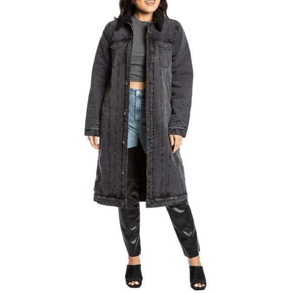 JUICY COUTURE Denim Longline Trucker Cotton Jacket Small Black Long Sleeve NEW - Picture 1 of 13
